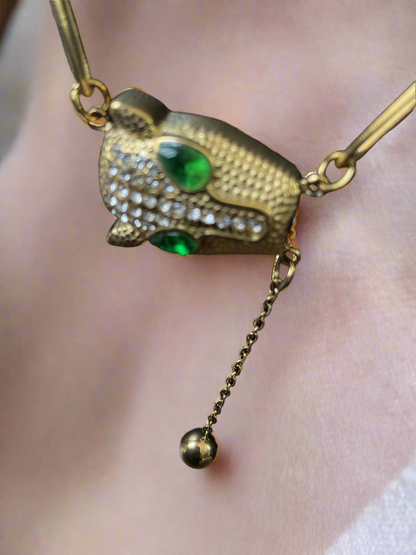 Green Panther Neck Pendant 14K Gold Plated